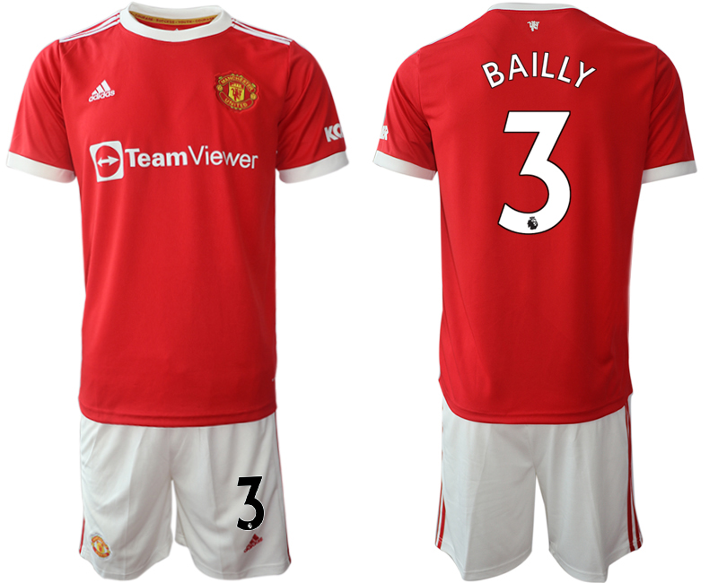 Men 2021-2022 Club Manchester United home red #3 Adidas Soccer Jersey